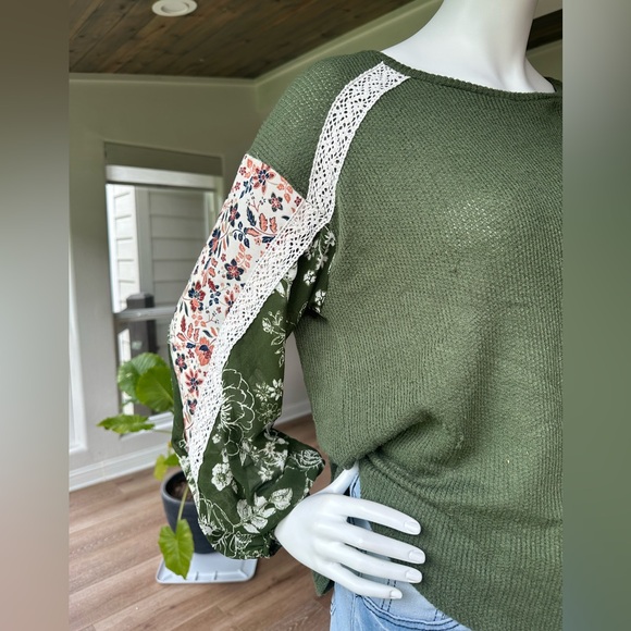 Brand: Blue Rain Army Green Blouse Waffle Print XXS - Picture 2 of 2